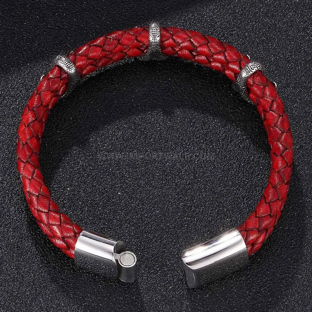 Woven Leather and Stainless Steel Clasp Unisex Statement Bracelet