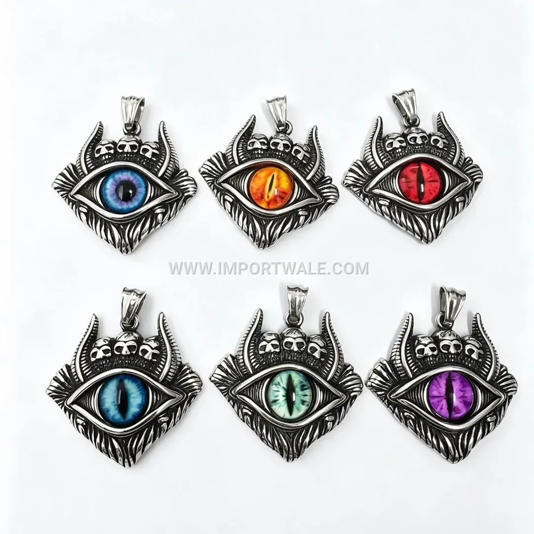 Vintage Stainless Steel Evil Eye Horn Pendant