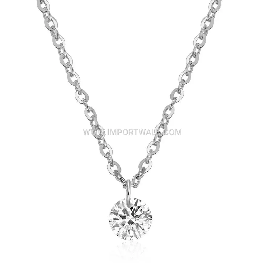 Single Zircon Crystal Stainless Steel Solitaire Necklace
