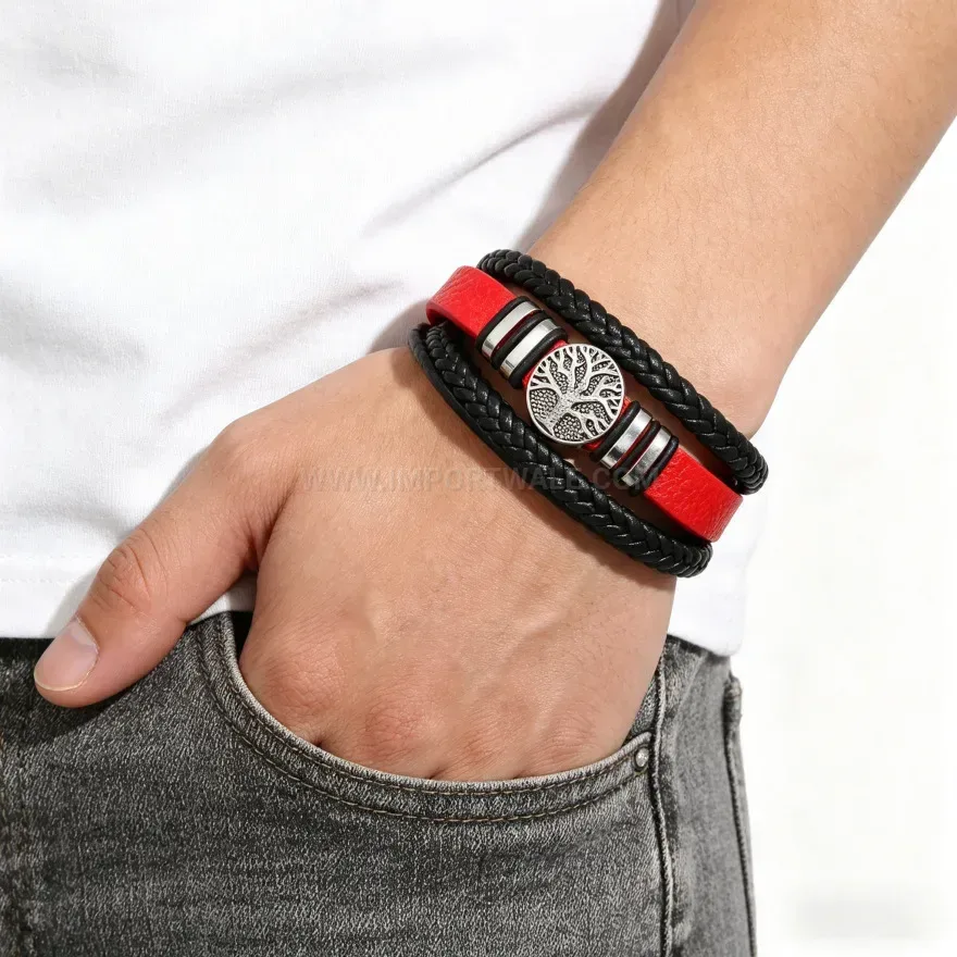 Chic Braided Tree of Life Multi Strand Leather Bracelet