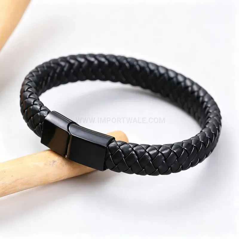 Trendy Two Tone Woven Cord Bracelet with Magnetic Clasp