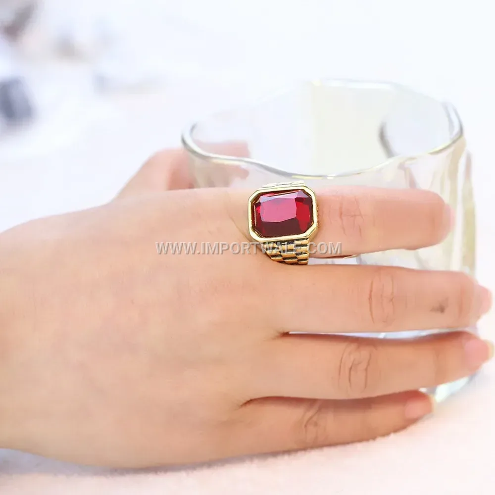 Retro Stainless Steel Ruby Accent Band Ring
