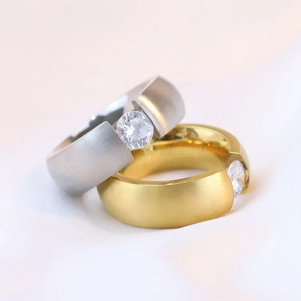 Trendy Wide Stainless Steel Band with Crystal Inlaid Accents