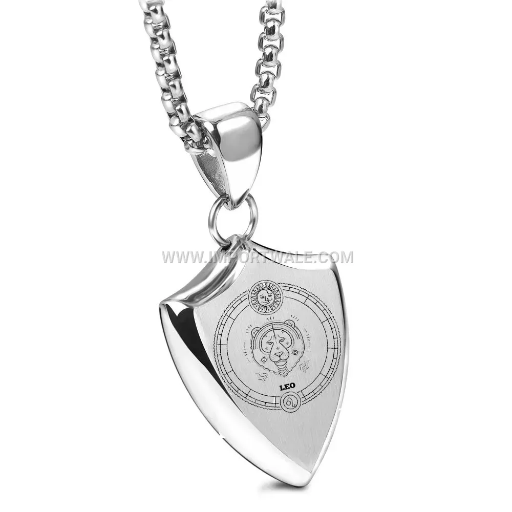 Men's Engraved Stainless Steel Zodiac Pendant Necklace