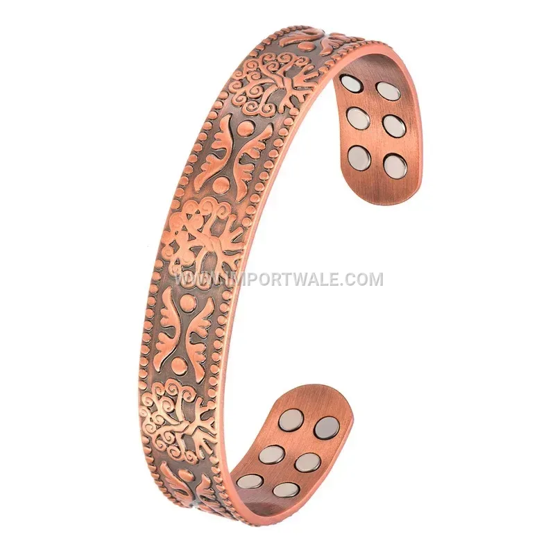 Vintage Pure Red Copper Tree of Life Double Row Magnetic Cuff