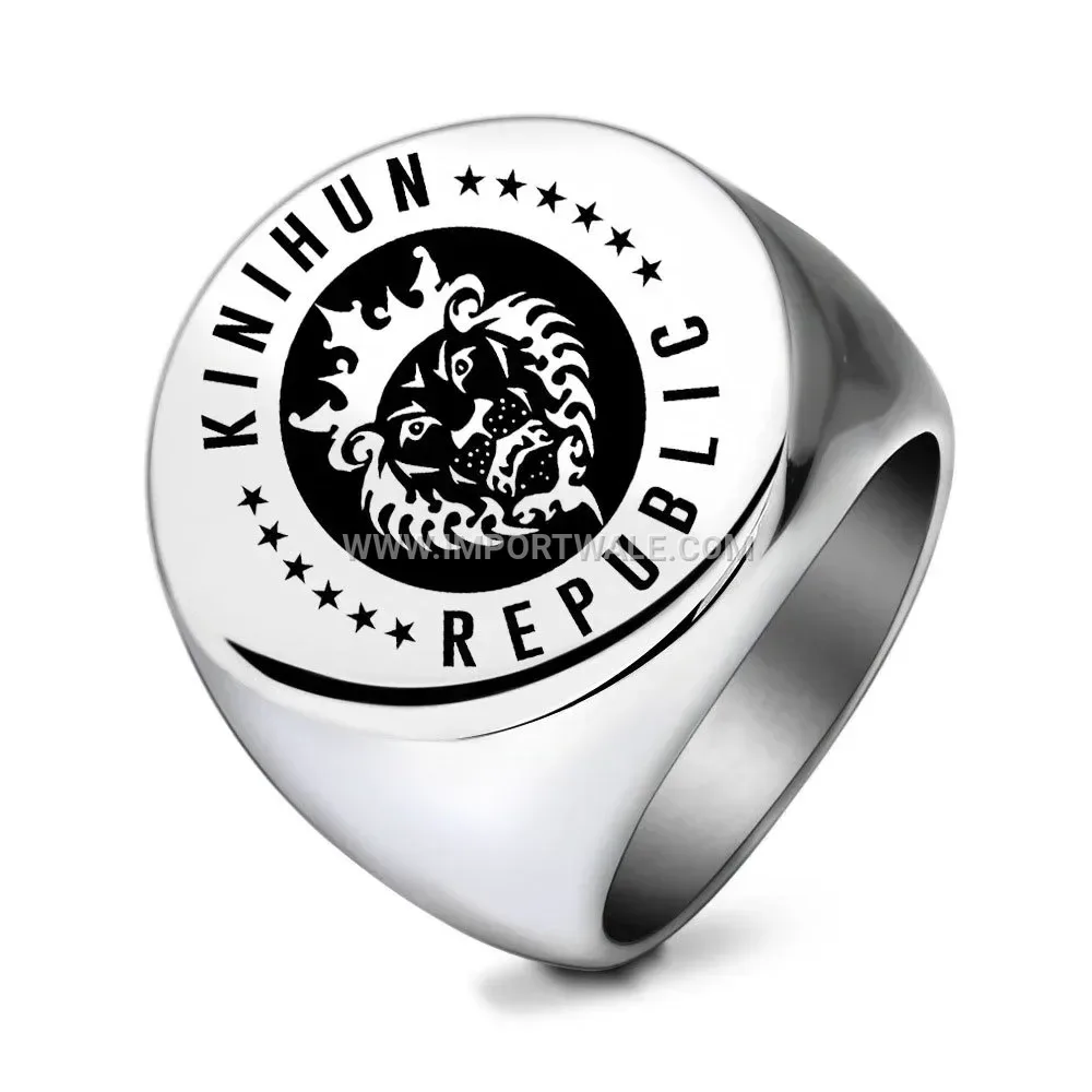 Vintage Engraved Lion King Stainless Steel Signet Ring