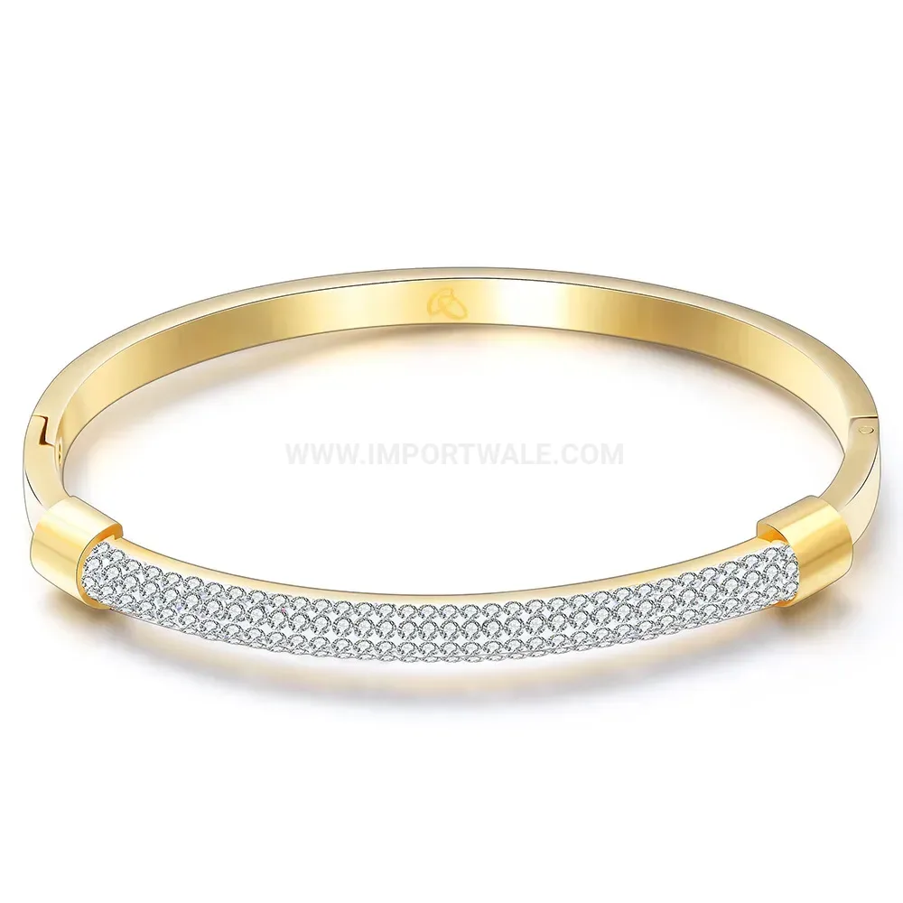 Bold Stainless Steel Rhinestone Clay Inlaid Bangle Bracelet