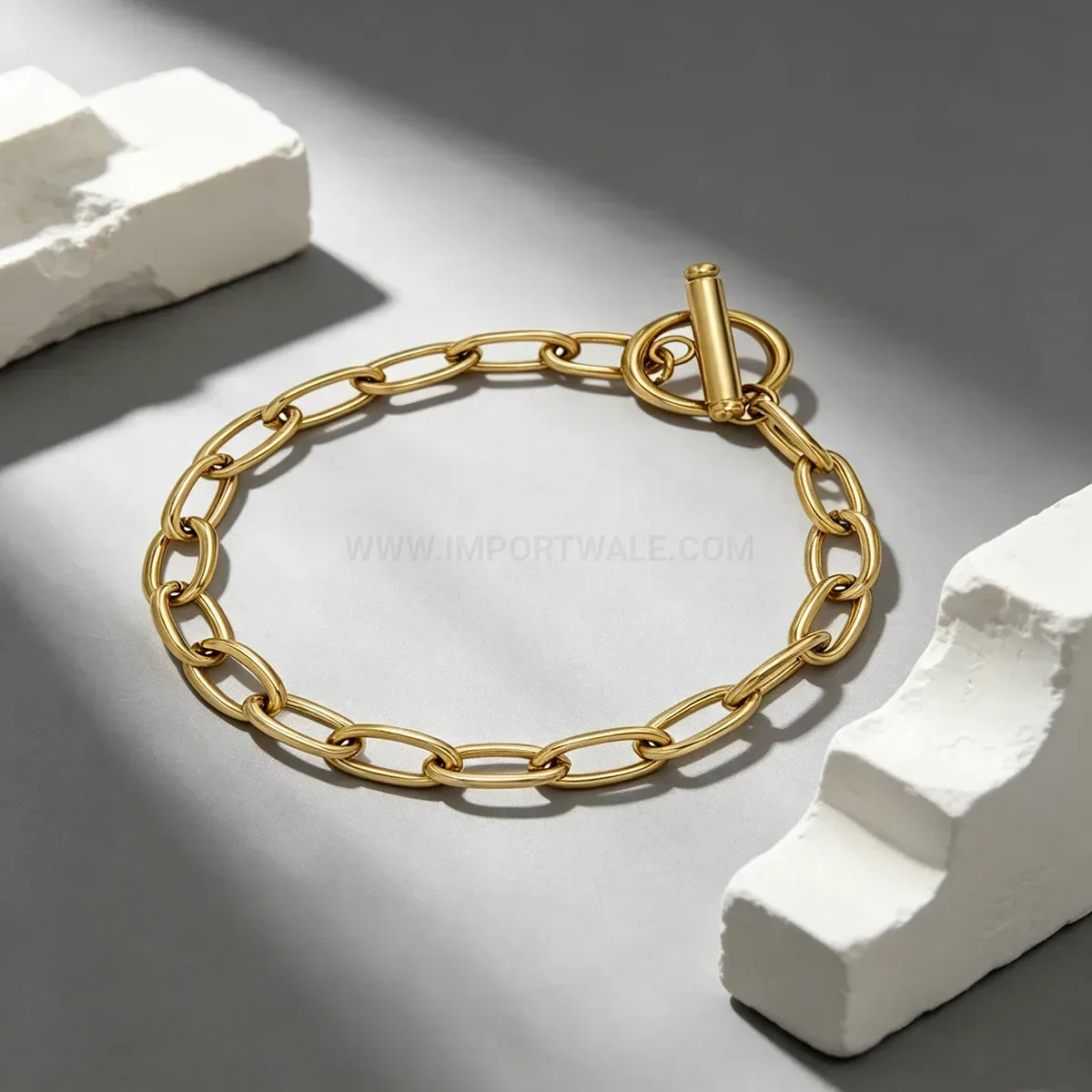 Modern Stainless Steel Paperclip Chain Heart Toggle Bracelet