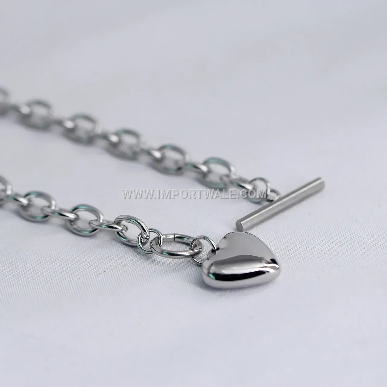 Stainless Steel Heart Cross Chain Toggle Clasp Bracelet