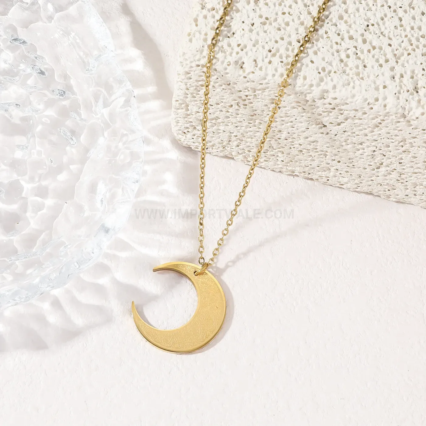 Classic Stainless Steel Crescent Quran Inscription Pendant Necklace