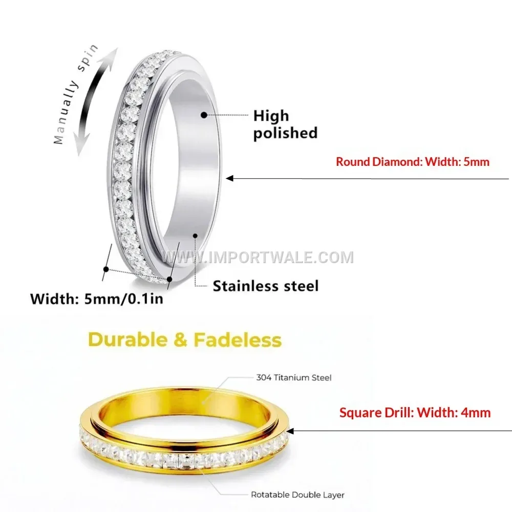 Rotating Stainless Steel Diamond Accent Band