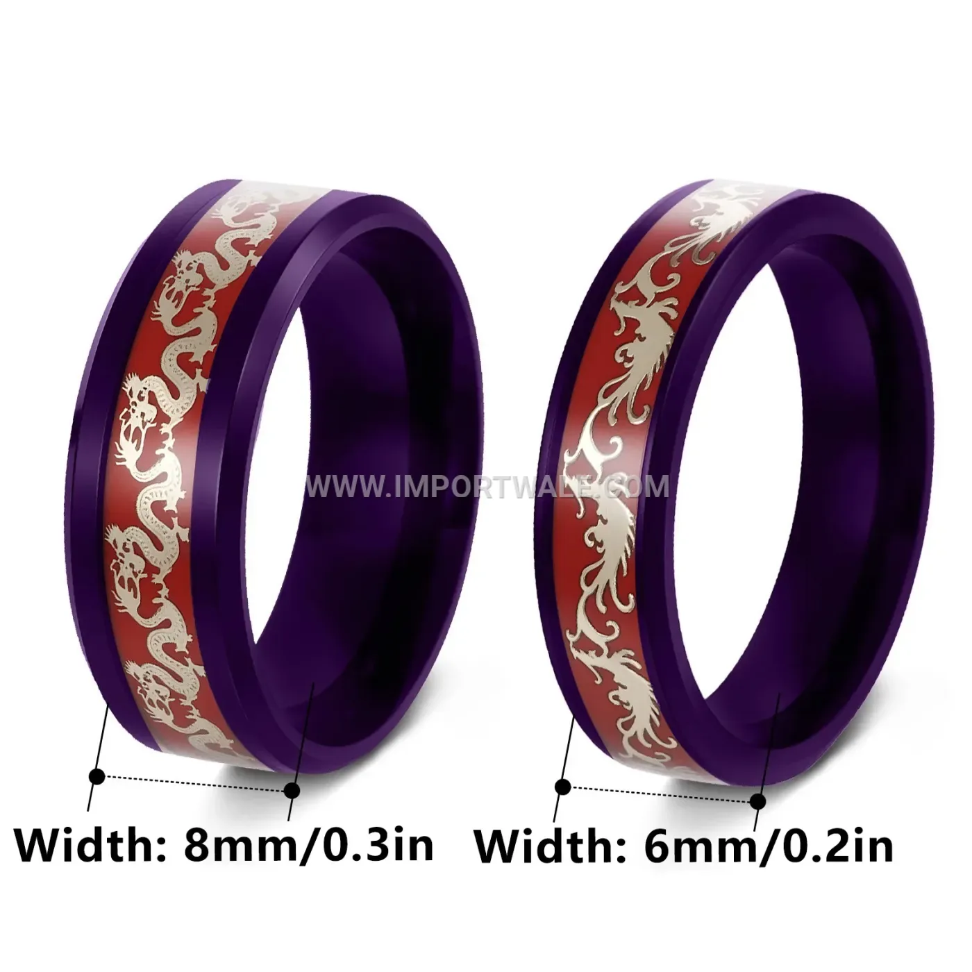 Stainless Steel Purple Dragon Pattern Couple Ring
