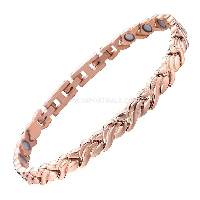 Trendy Minimalist Wave Pattern Titanium Bio Magnetic Link Bracelet