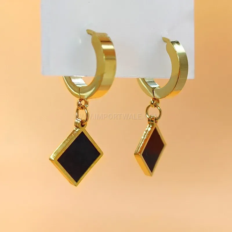Stainless Steel Black Shell Geometric Stud Earrings