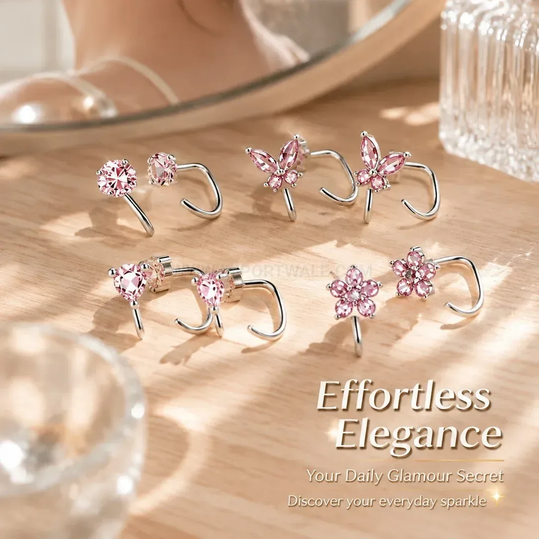 Bold Stainless Steel Pink Zircon Pearl Stud Earring Piercing Set