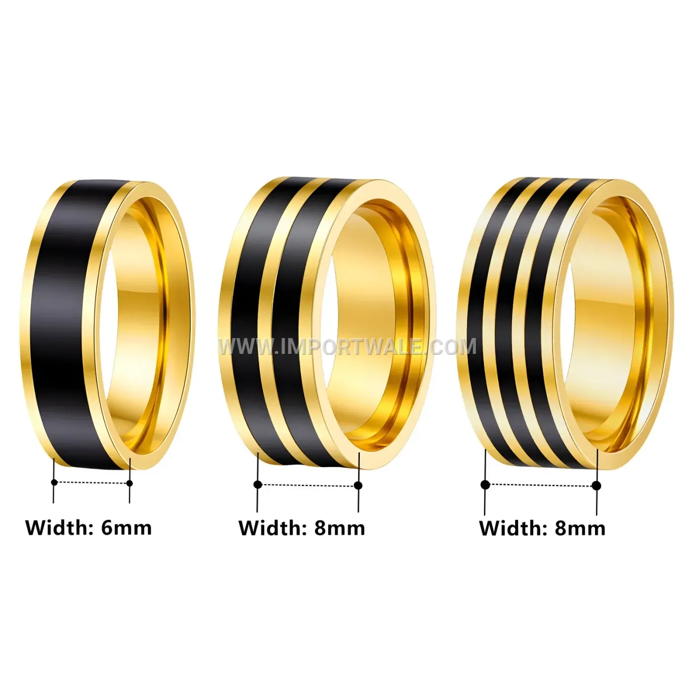 Gold-Plated Stainless Steel Black Enamel Inlay Ring