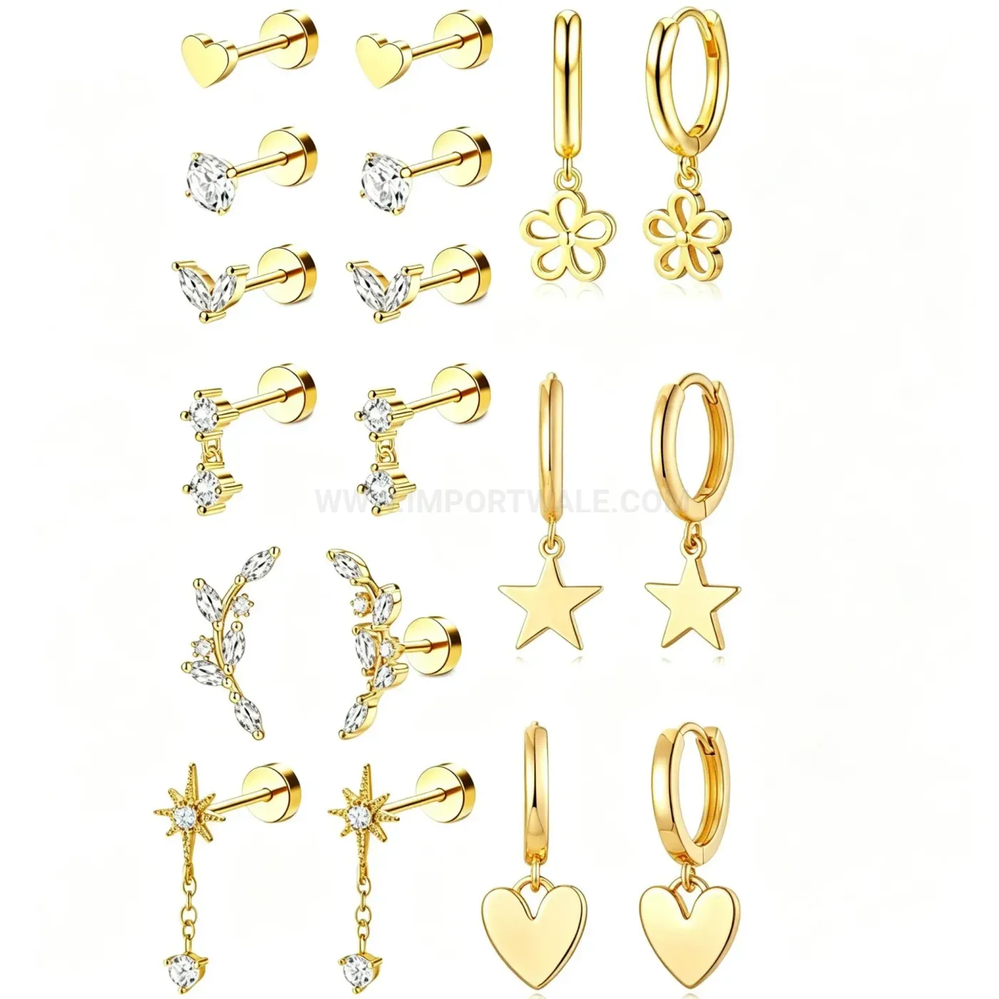 Fashion Minimalist Zircon Chain Stainless Steel Cartilage Piercing Stud Set