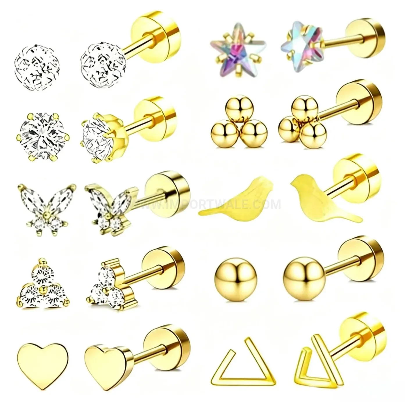 Premium Stainless Steel Zircon Star and Butterfly Piercing Studs