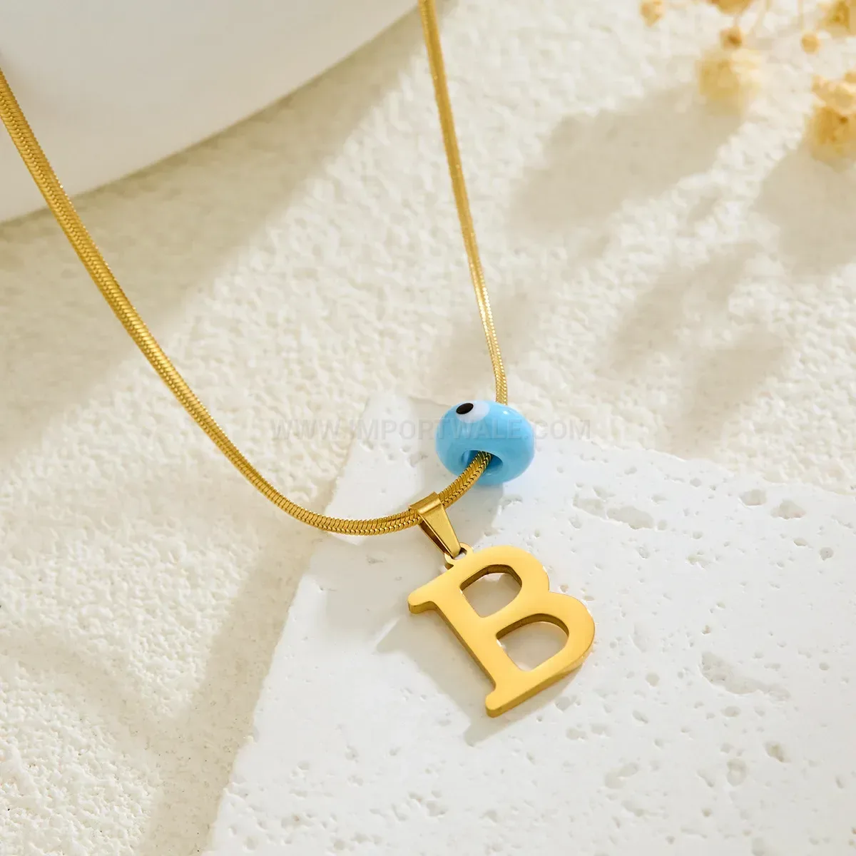 Fashion Evil Eye Initial Letter Pendant Stainless Steel Necklace