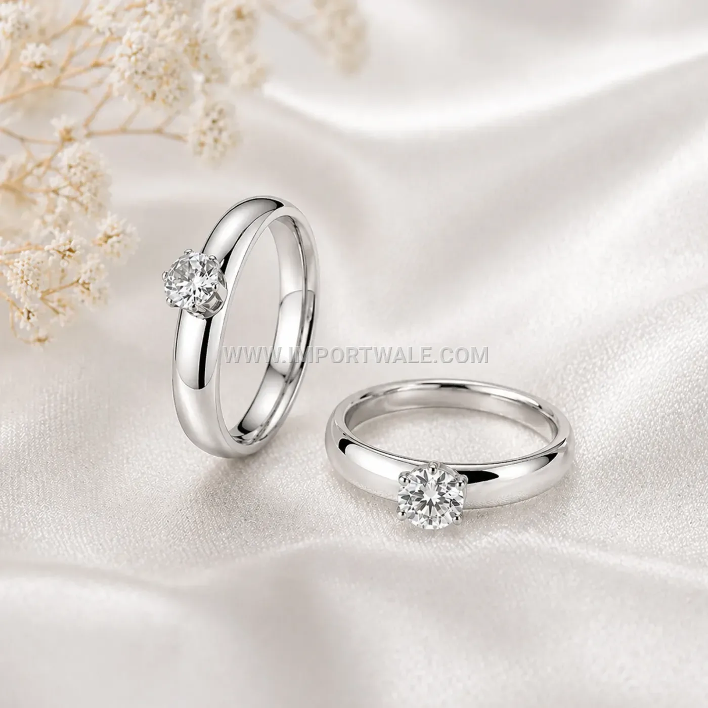 Two-Tone Stainless Steel Band Ring with Solitaire Accent