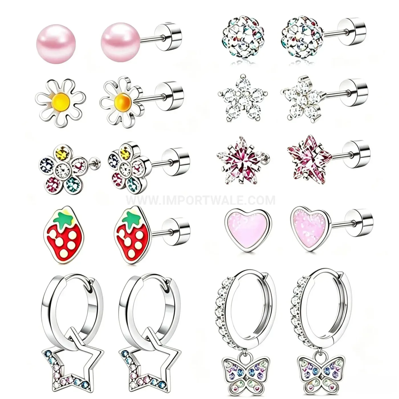 Colorful Crystal Flower and Butterfly Threaded Stainless Steel Piercing Hoop