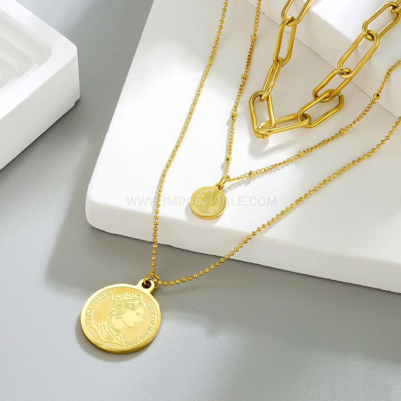 Stylish Multi Layered Titanium Steel Coin Medallion Choker Necklace