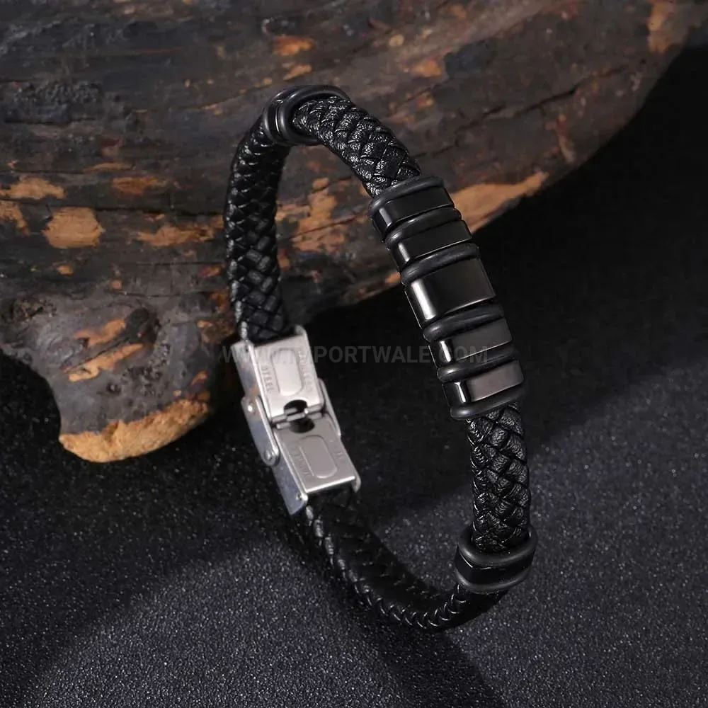 Microfiber Leather Braided Stainless Steel Men's Bracelet