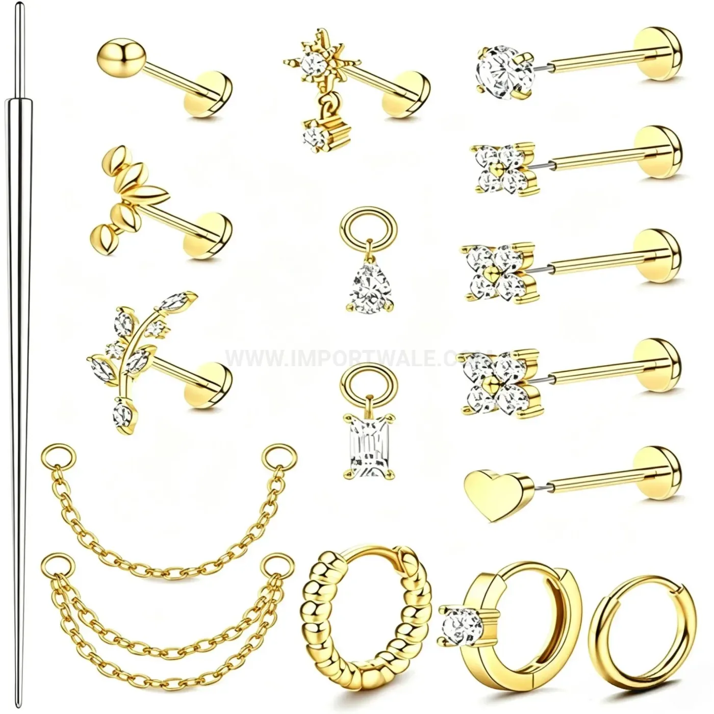 Chic Stainless Steel Floral Chain Piercing Ear Cartilage Stud Set