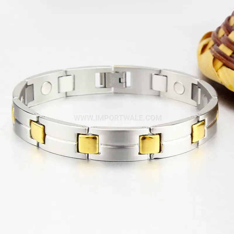 Bold Two Tone Pure Titanium Germanium Bio Magnetic Bracelet