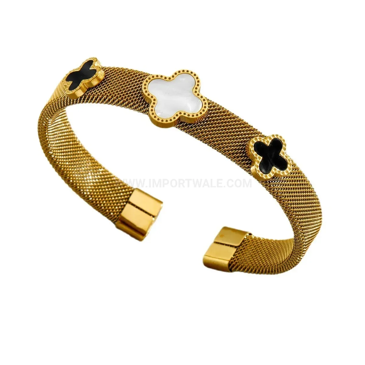 Open Cuff Four-Leaf Clover Stainless Steel Bangle Bracelet
