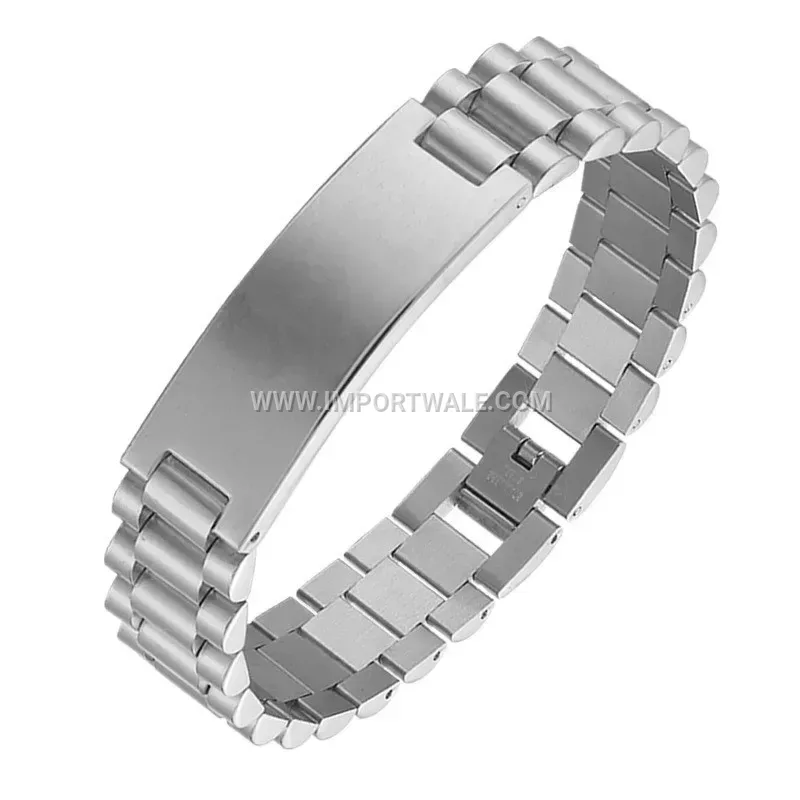 Minimalist Curved ID Bar Adjustable Stainless Steel Bracelet