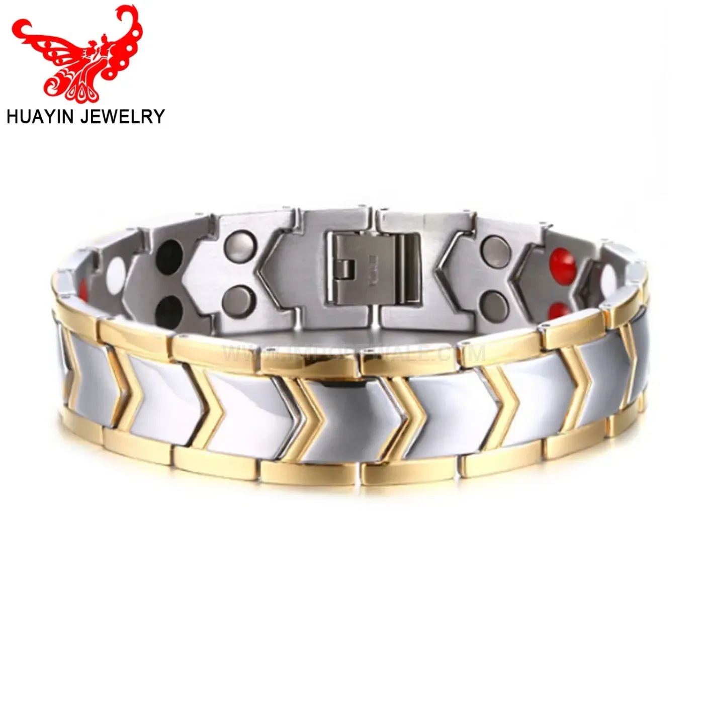Premium Two-Tone Stainless Steel 4-in-1 Bio Magnetic Men's Link Bracelet
