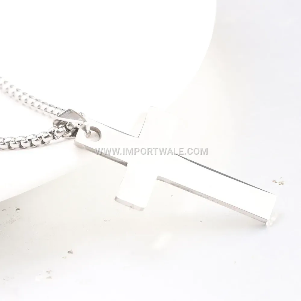 Minimalist Polished Blank Cross Stainless Steel Pendant Necklace