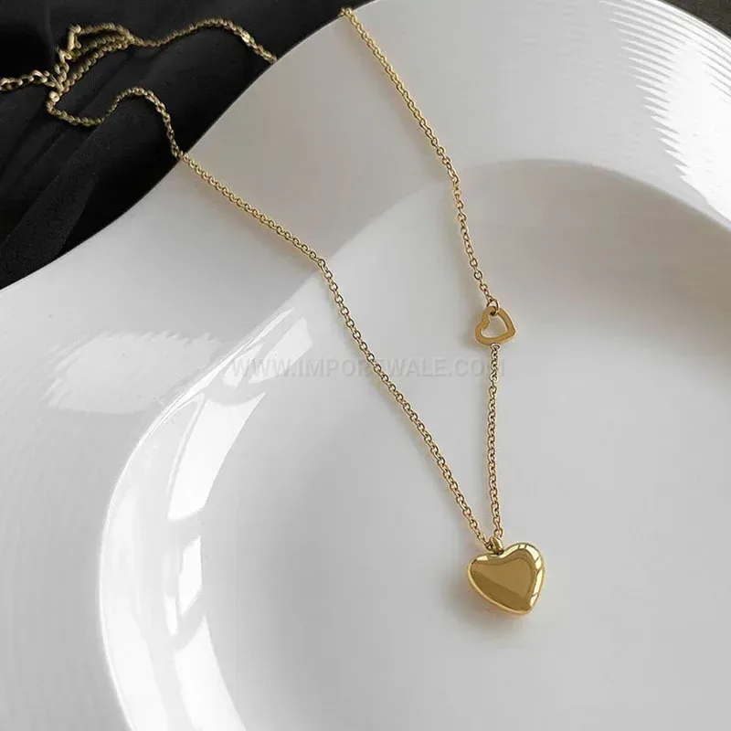 Trendy Minimalist Gold Titanium Steel Heart Pendant Necklace