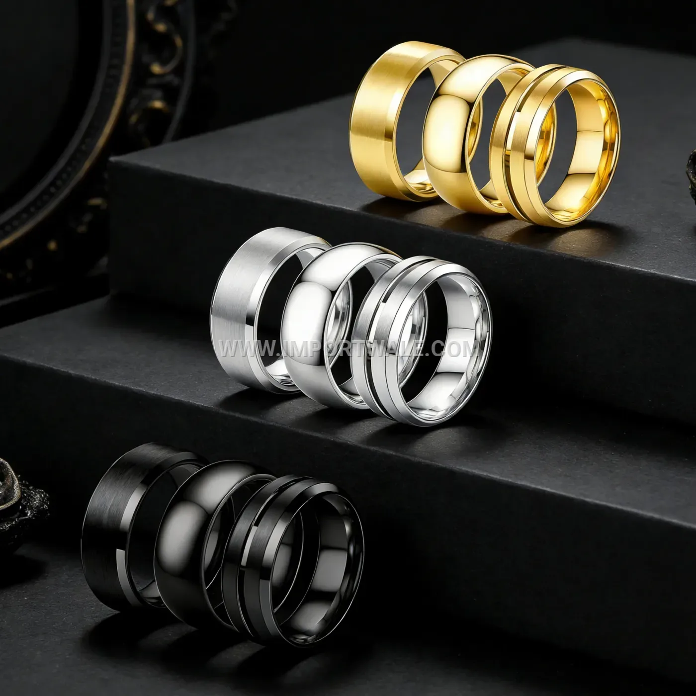 Cutout Line Stainless Steel Couple Band Ring