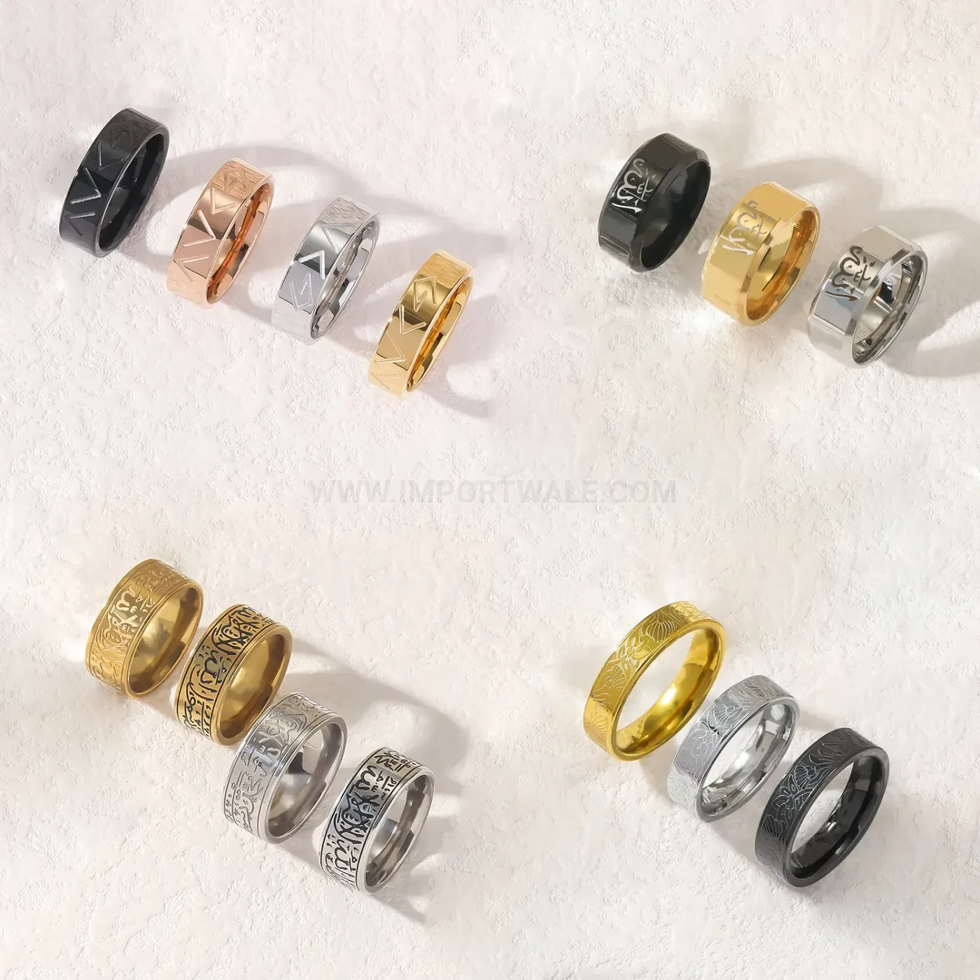 Gold Plated Stainless Steel Arabic Quran Calligraphy Band Ring