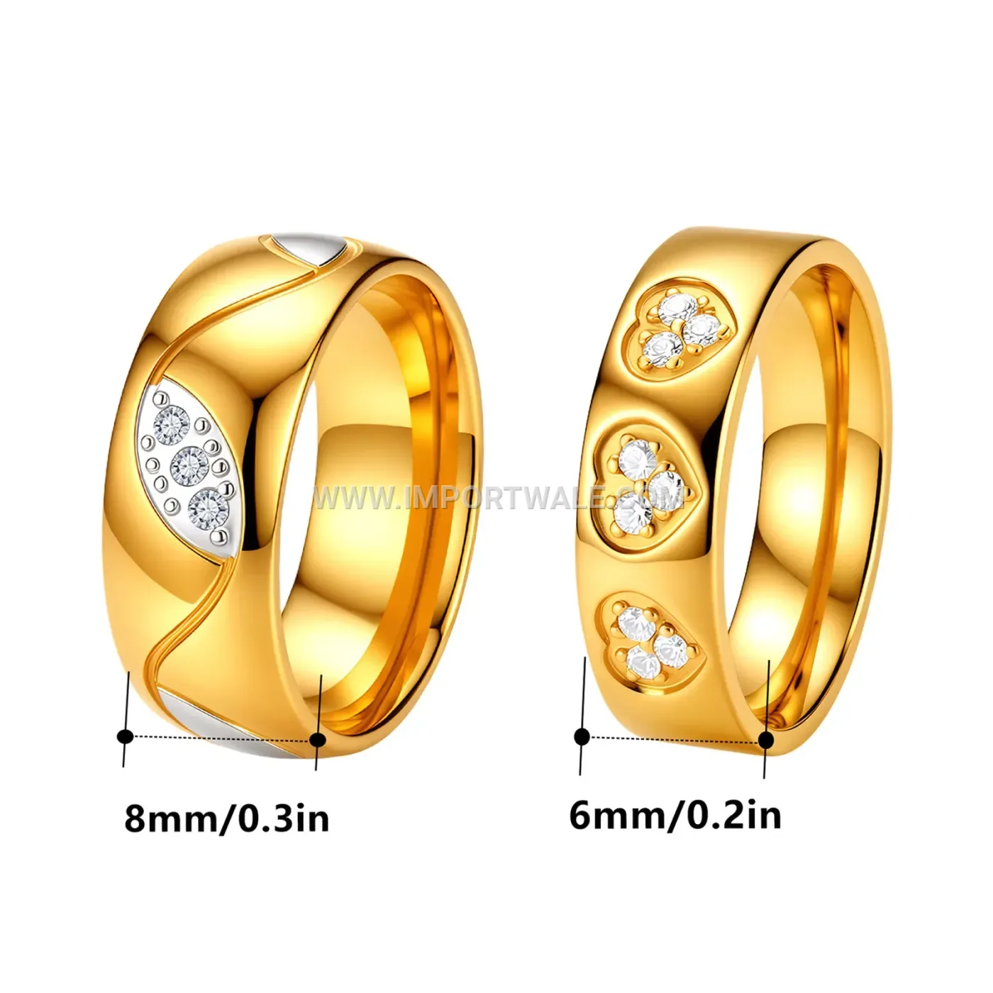 Curved Heart Rhinestone Stainless Steel Band Ring