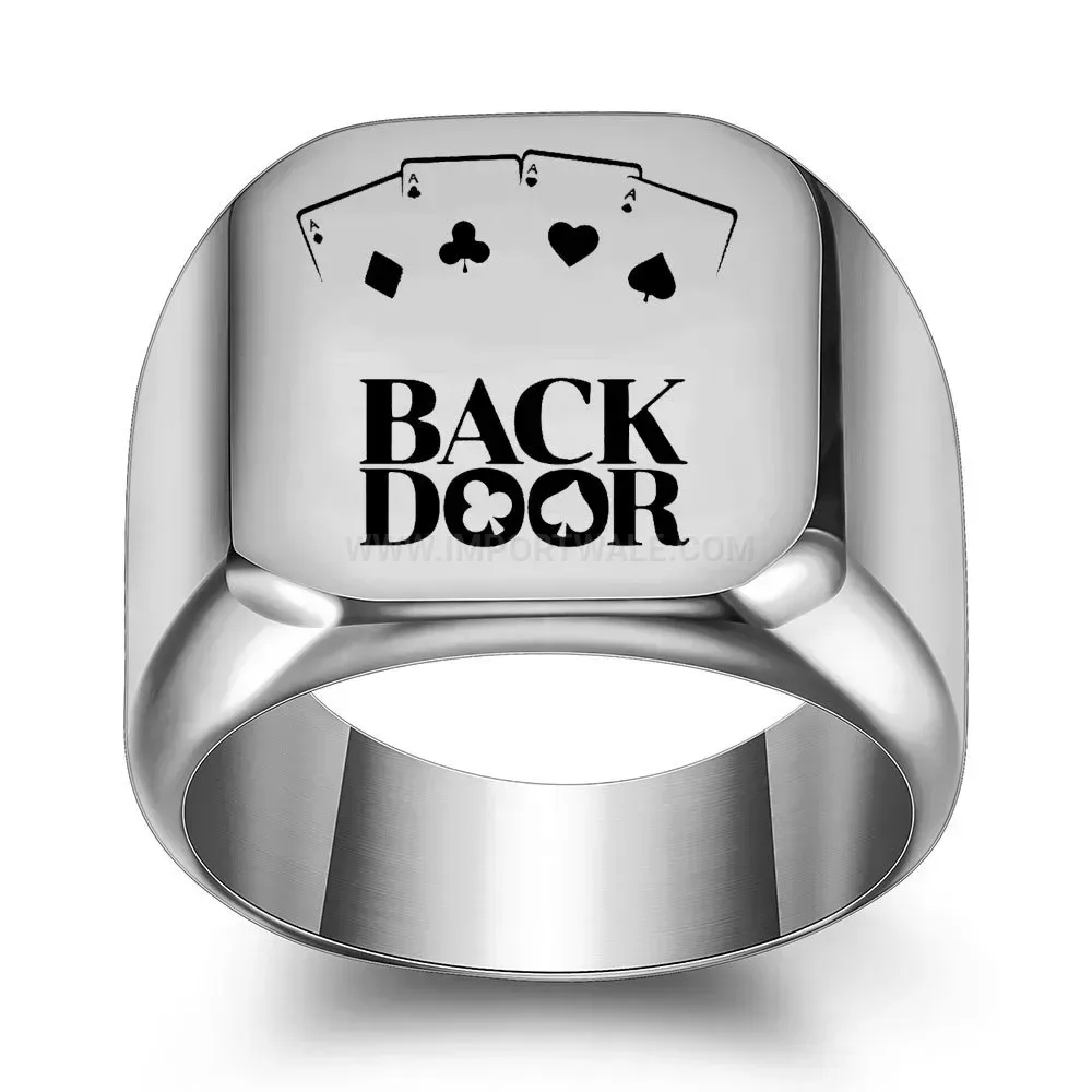 Premium Polished Square Top Stainless Steel Lucky Card Ring