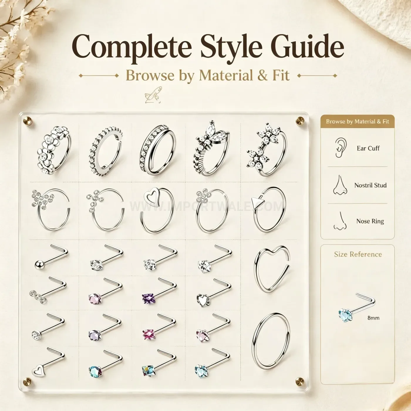 Modern Rhinestone Heart Stainless Steel Nose Ring Piercing Set