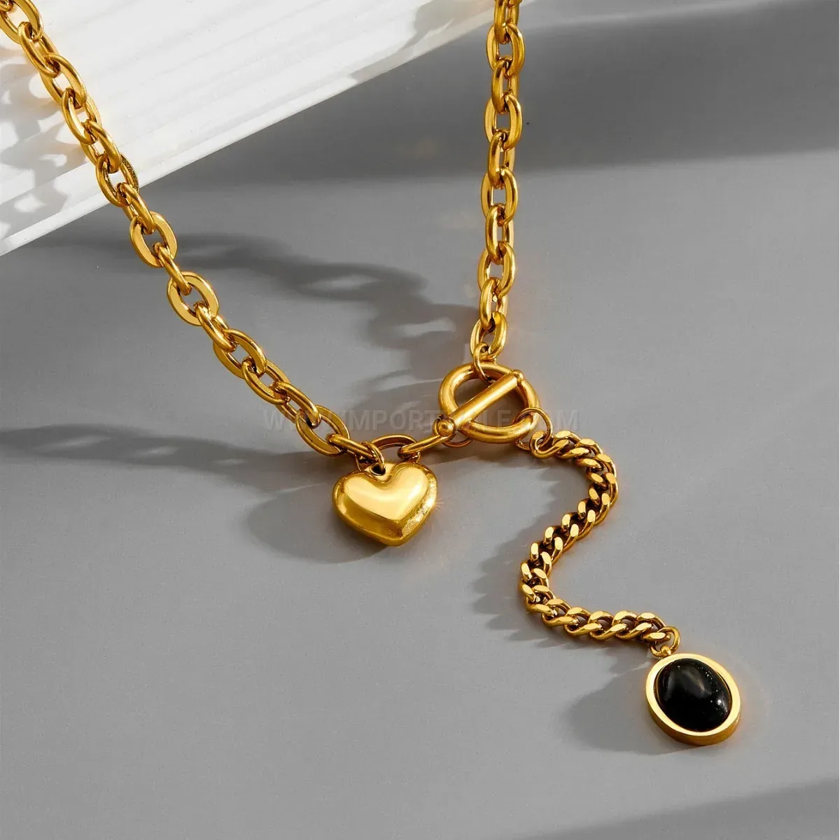 Elegant Titanium Steel Heart Tassel Pendant Necklace With OT Buckle