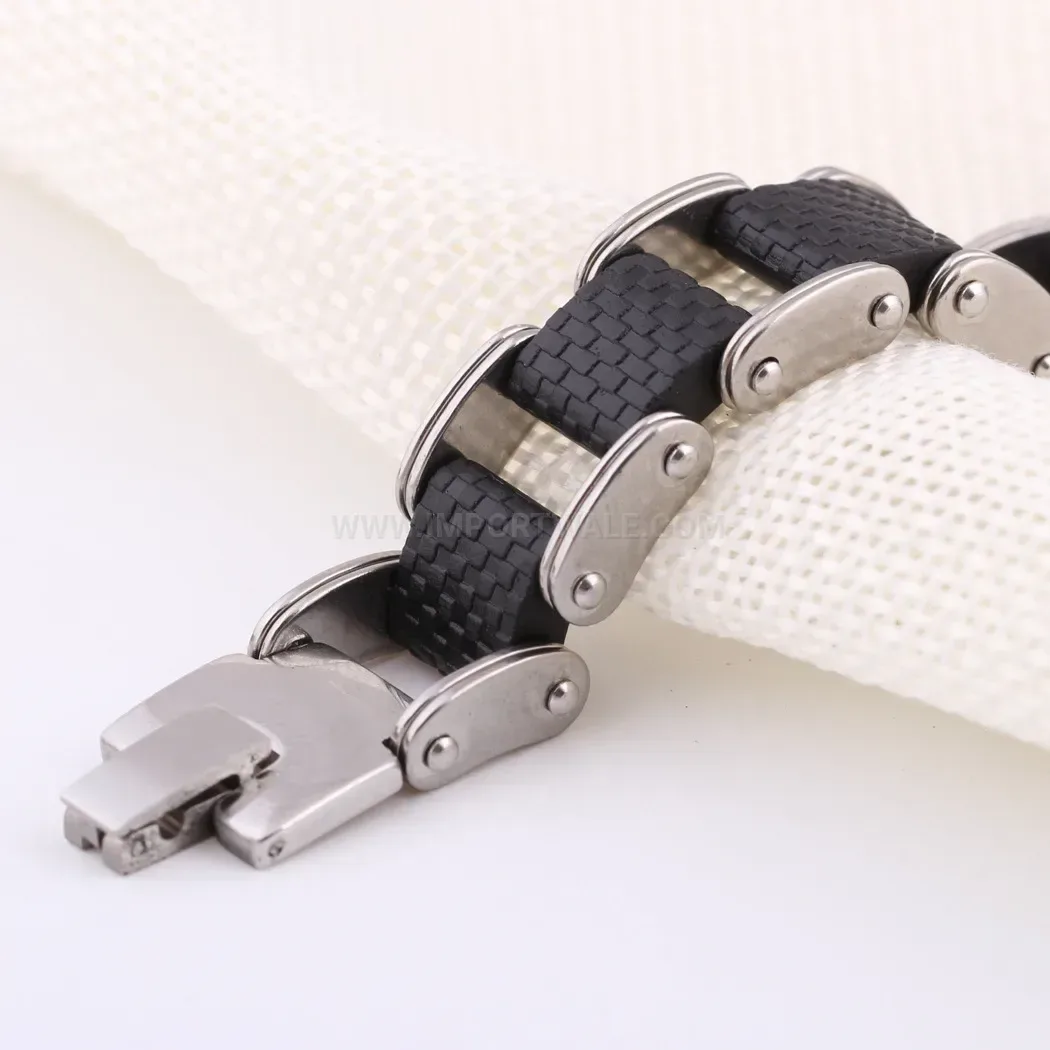 Men's Stainless Steel and Silicone Bike Chain Link Bracelet