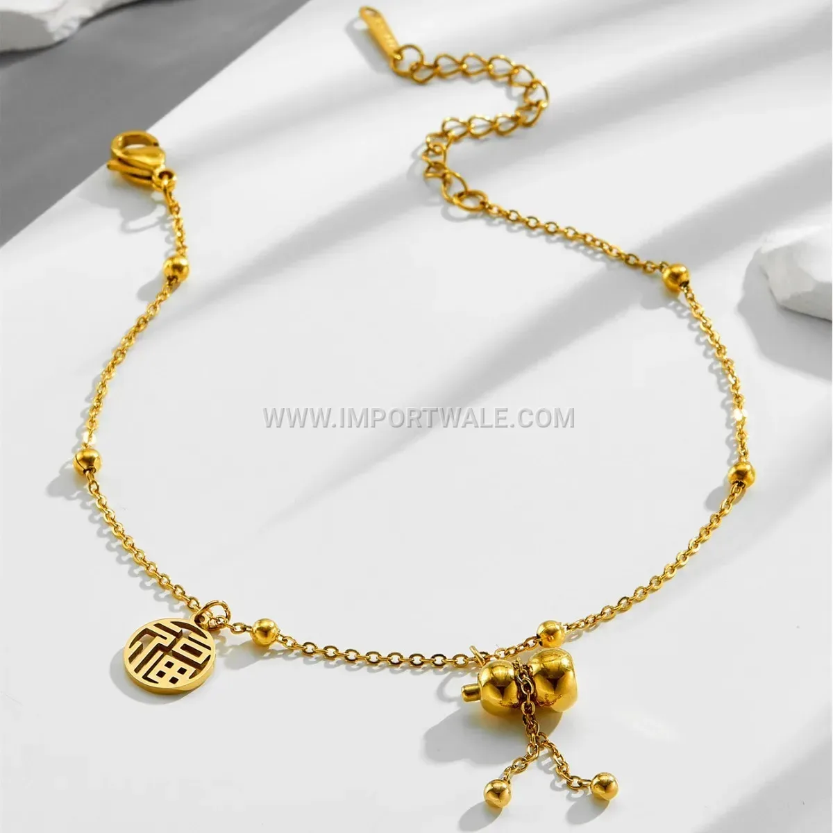 Gold Titanium Steel Gourd Motif Anti Tarnish Anklet
