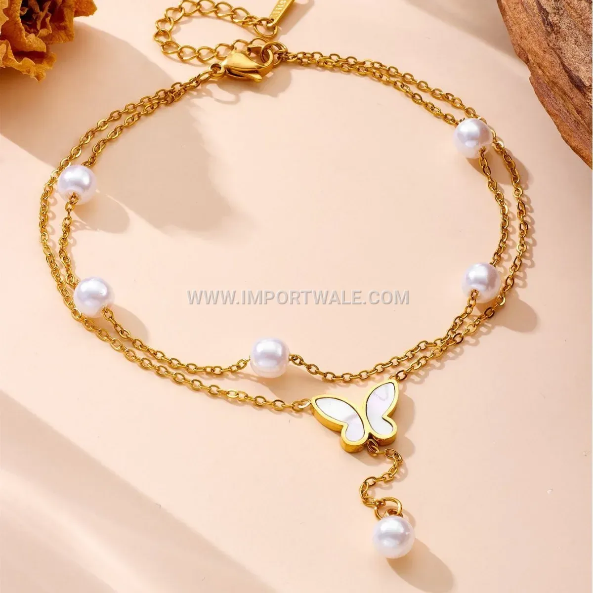 Double Layer Butterfly Pendant Pearl Shell Anklet