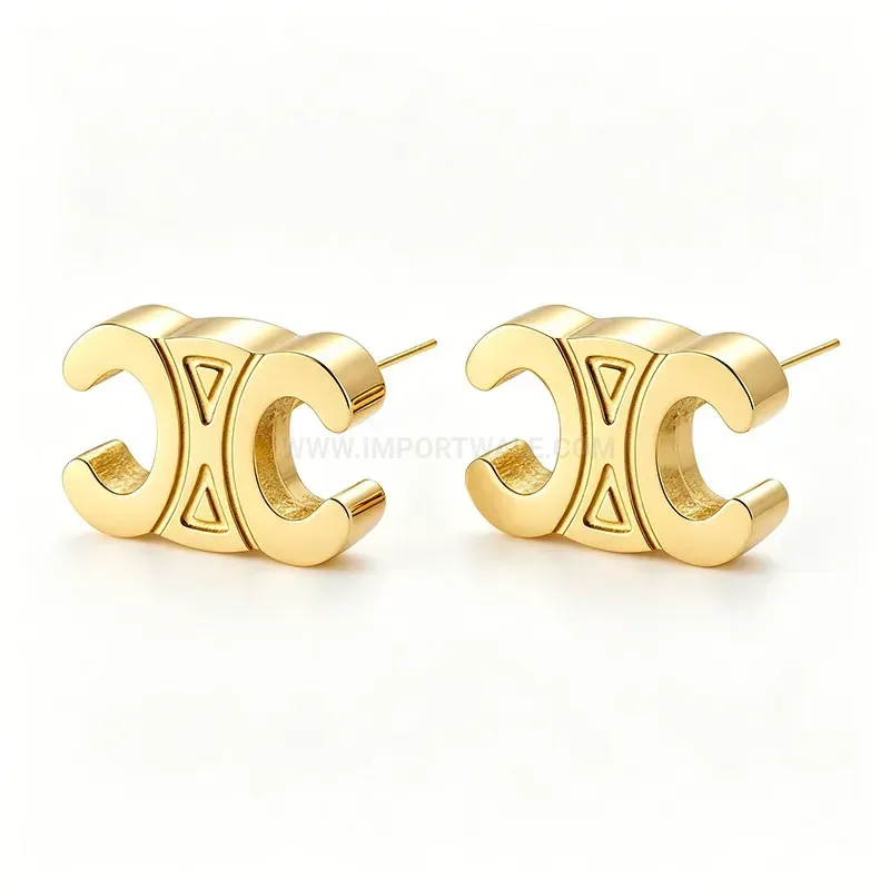 French Vintage Arc Motifs Stainless Steel Stud Earrings