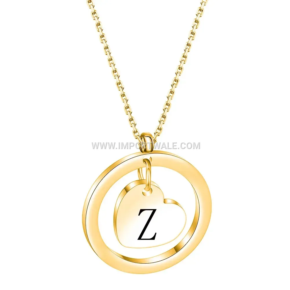 Cutout Heart Monogram Stainless Steel Gold Plated Pendant Necklace