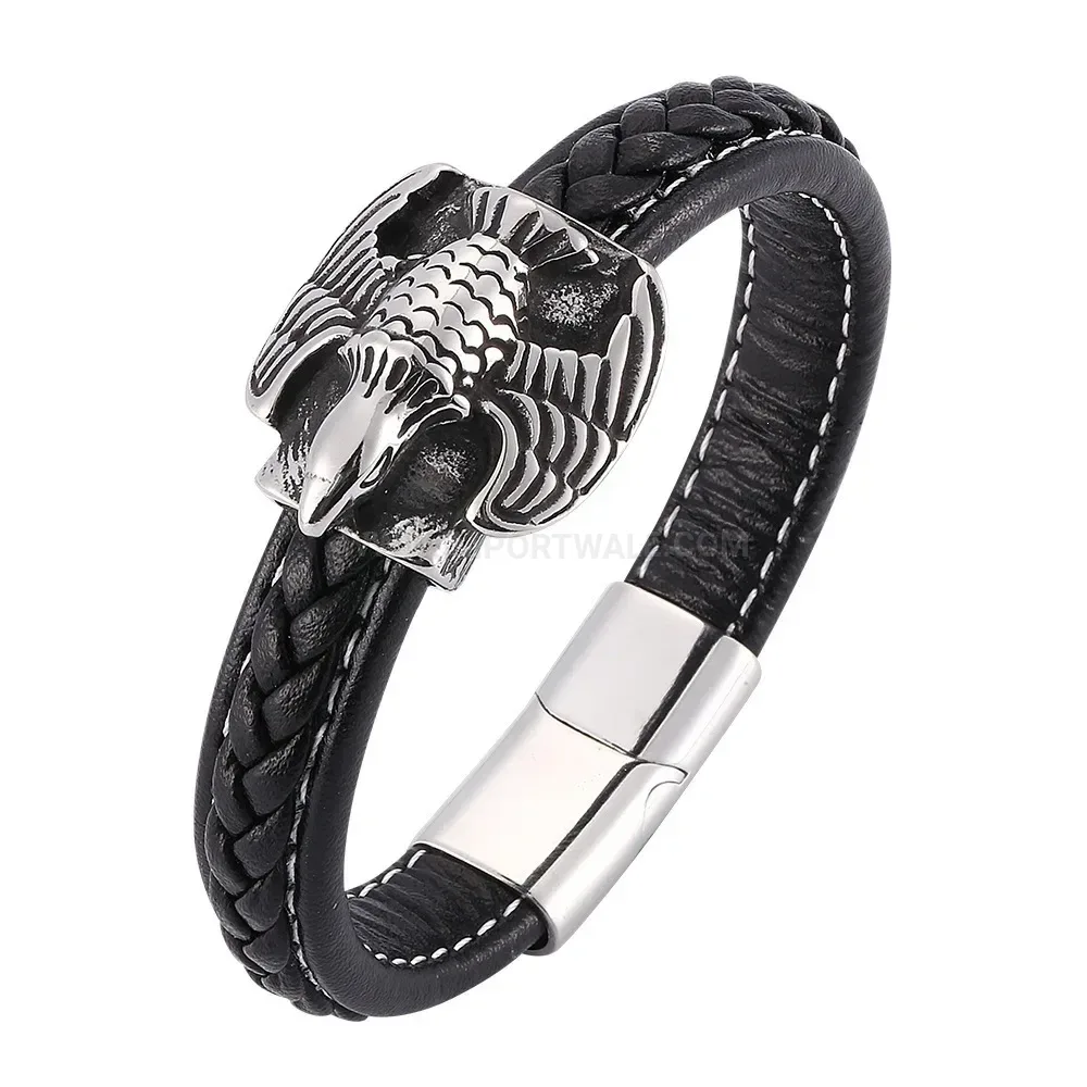 Bold Retro Braided Leather Eagle Stainless Steel Bracelet