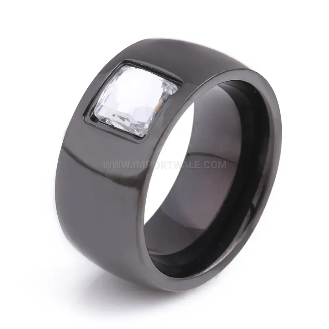 Chic Square Cubic Zirconia Plated Stainless Steel Band Ring