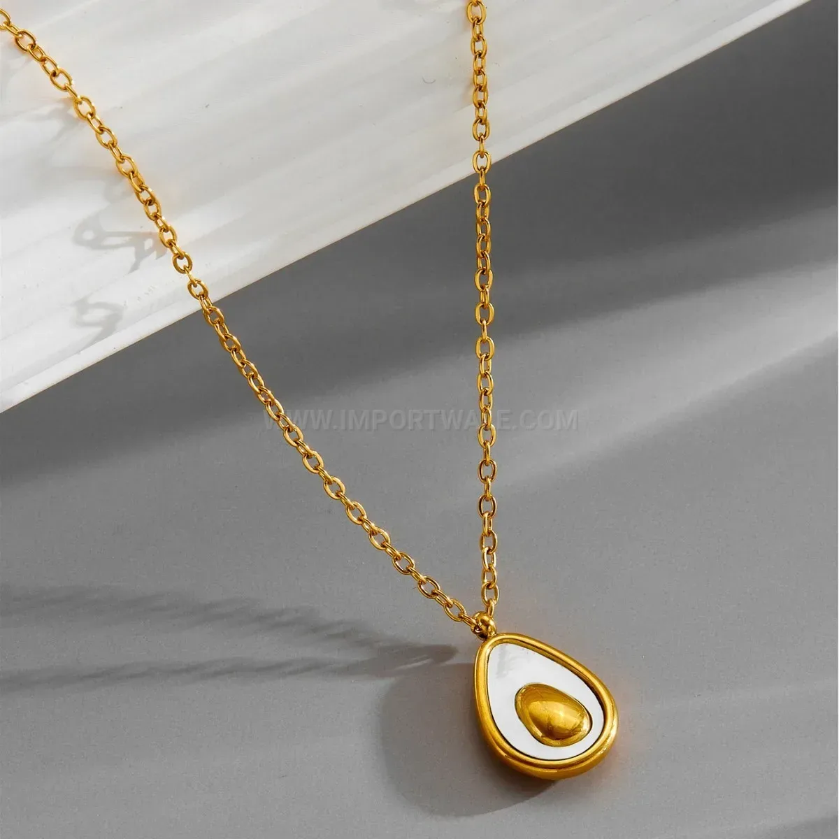 Modern Gold Plated Titanium Steel Avocado Pendant Cross Chain Necklace
