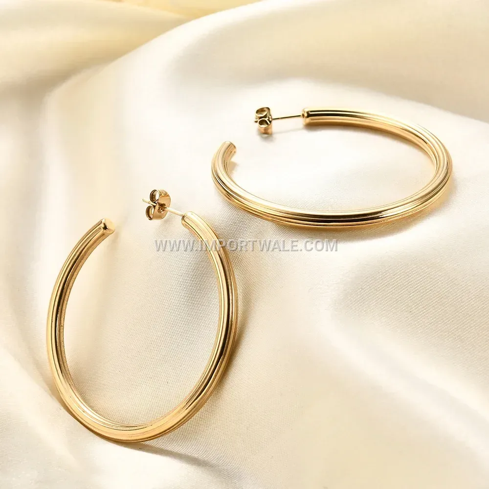 Textured Striped C-Shape Stainless Steel Stud Earrings