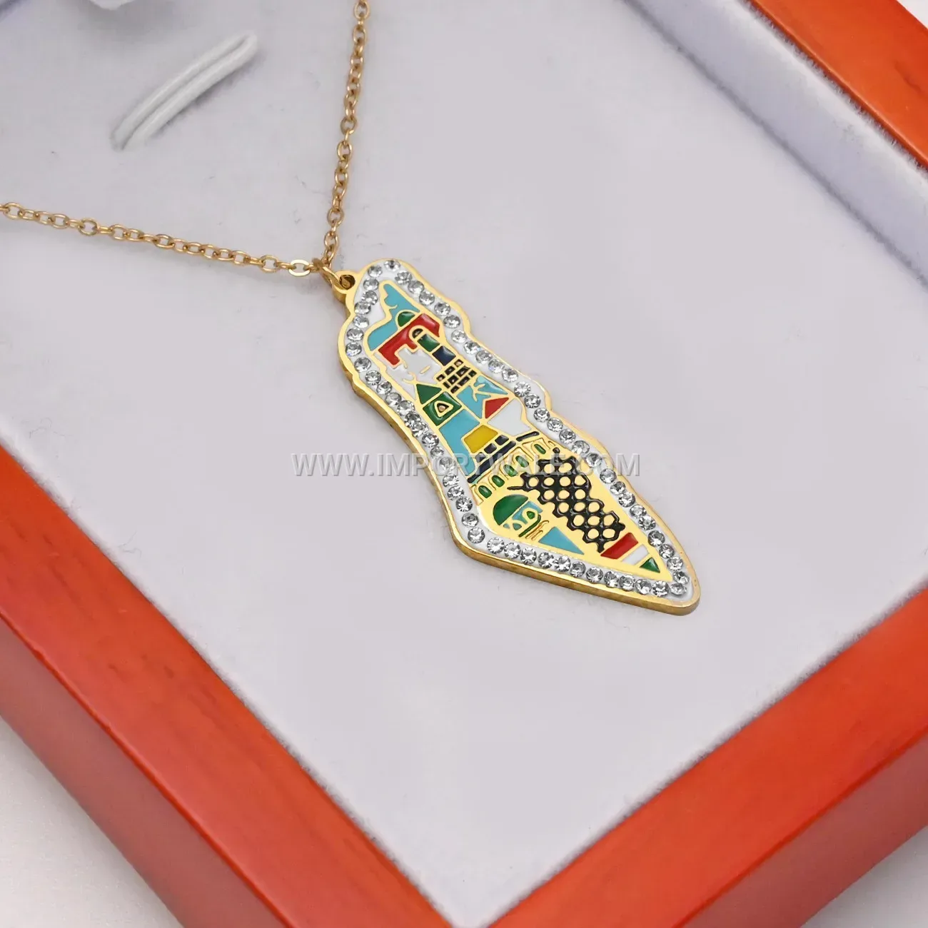 Stainless Steel Palestine Map Arabic Pendant Necklace with Zircon